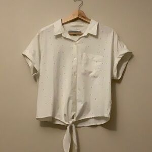 White Short Sleeve Tie-Front Blouse